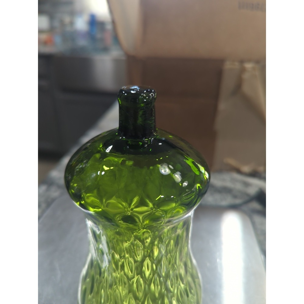 VINTAGE HOMCO AVOCADO GREEN HONEYCOMB GLASS PEG VOTIVE CANDLE HOLDER 5" - Picture 2 of 7